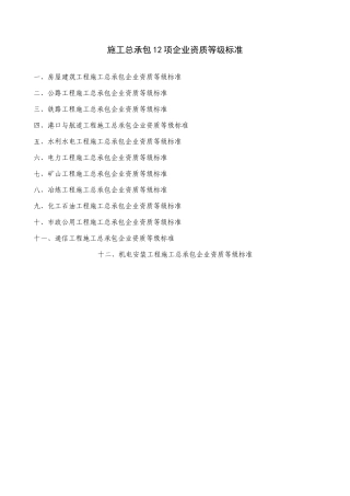 史上最全施工总承包12项企业资质等级标准