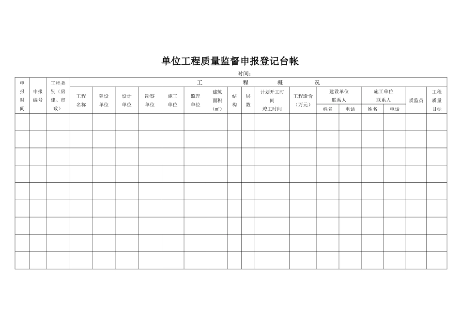 单位工程质量监督申报登记台帐_第1页