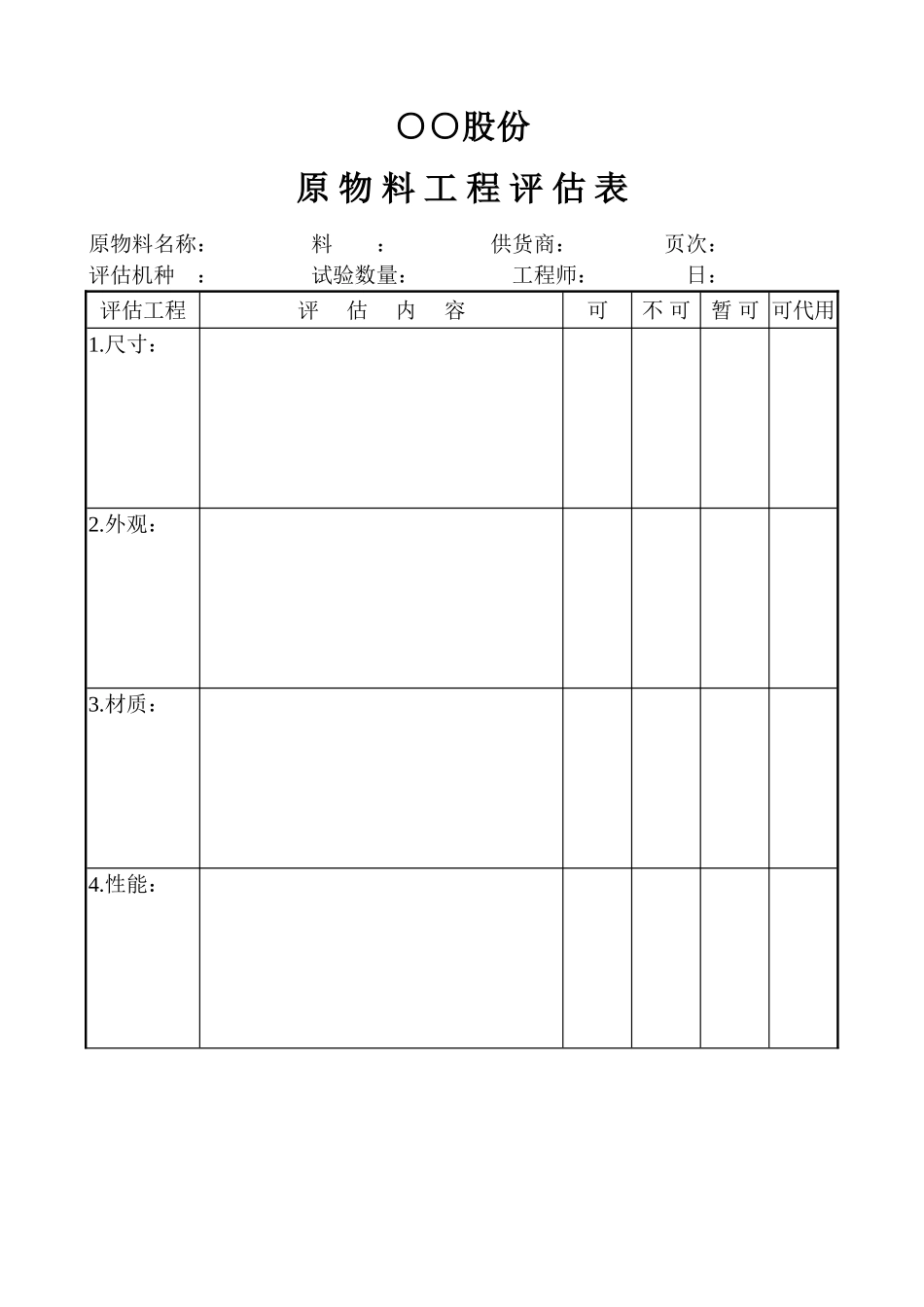 原物料工程评估表_第1页