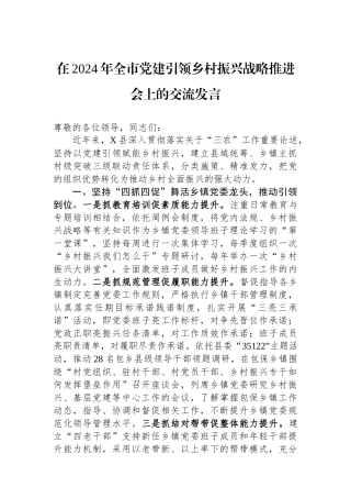 在2024年全市党建引领乡村振兴战略推进会上的交流发言