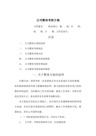 公司整体考核管理标准与办法