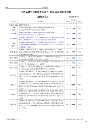 兰州弘雅科技ThinkPad笔记本价格(价值)(1月)
