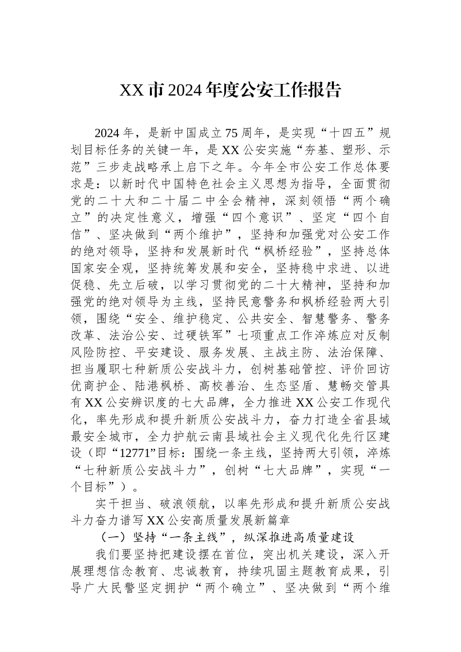 XX市2024年度公安工作报告_第1页