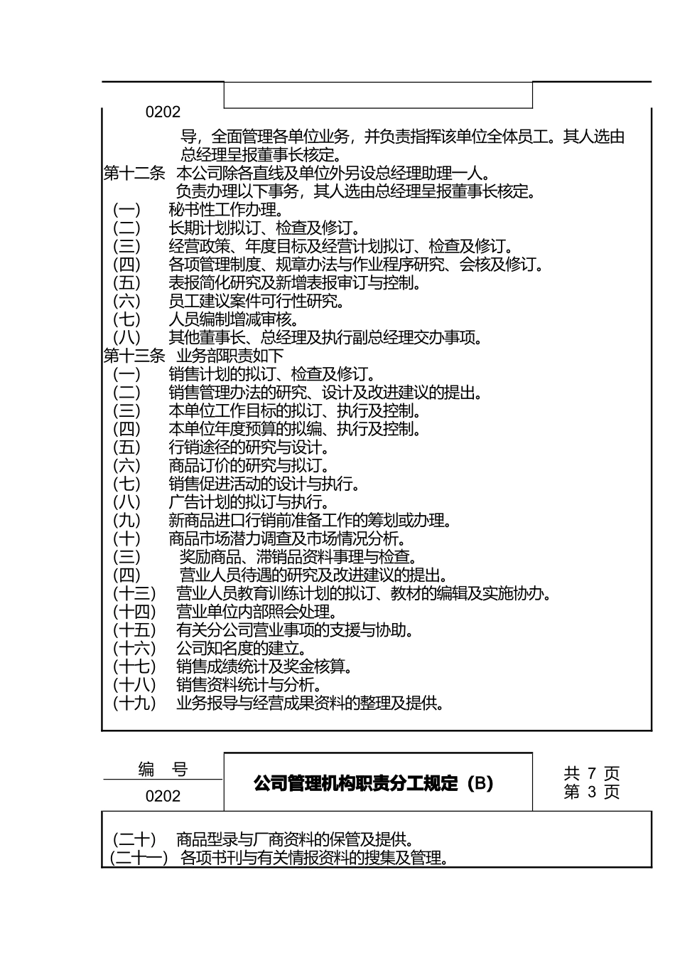 公司管理机构职责分工规定（B）_第2页