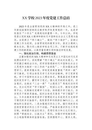 XX学校2023年度党建工作总结
