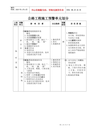 公路工程施工预警单元划分