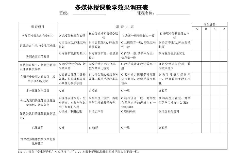 多媒体授课教学效果调查表及统计表-机械工程学院---长江_第2页