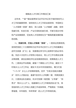 镇推进人才引育工作情况汇报