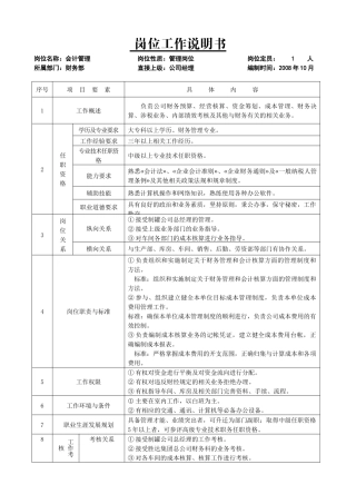 公司财务管理岗位说明书全套