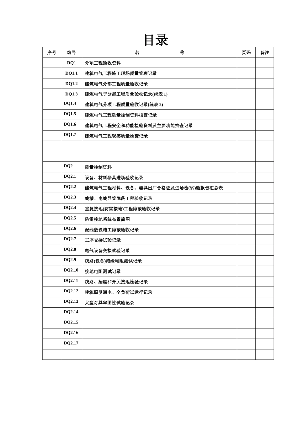 建筑电气工程竣工资料目录与工序报验单[1]_第1页