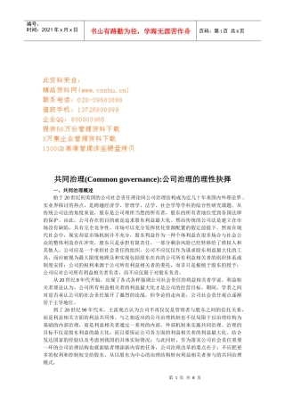 共同治理：公司治理的理性抉择