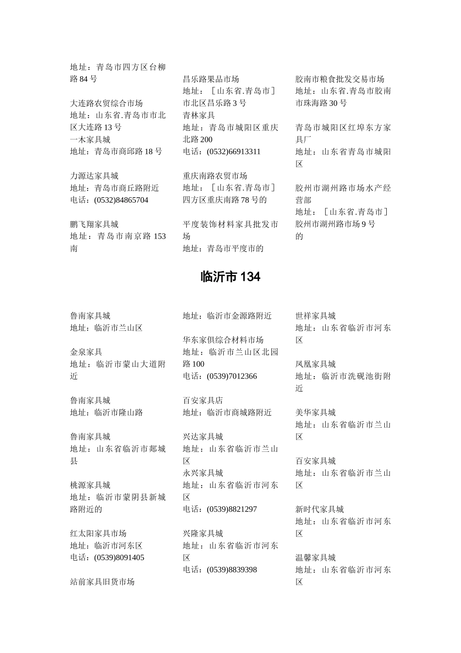 山东省家具城汇总文档_第2页