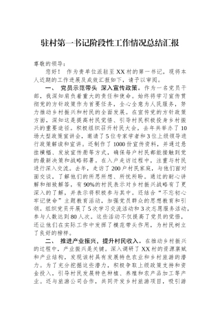驻村第一书记阶段性工作情况总结汇报