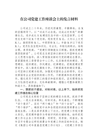 在公司党建工作座谈会上的发言材料