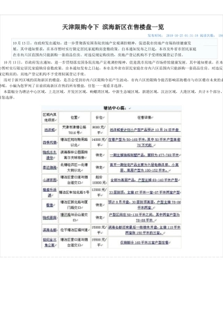 天津限购令下 滨海新区在售楼盘一览