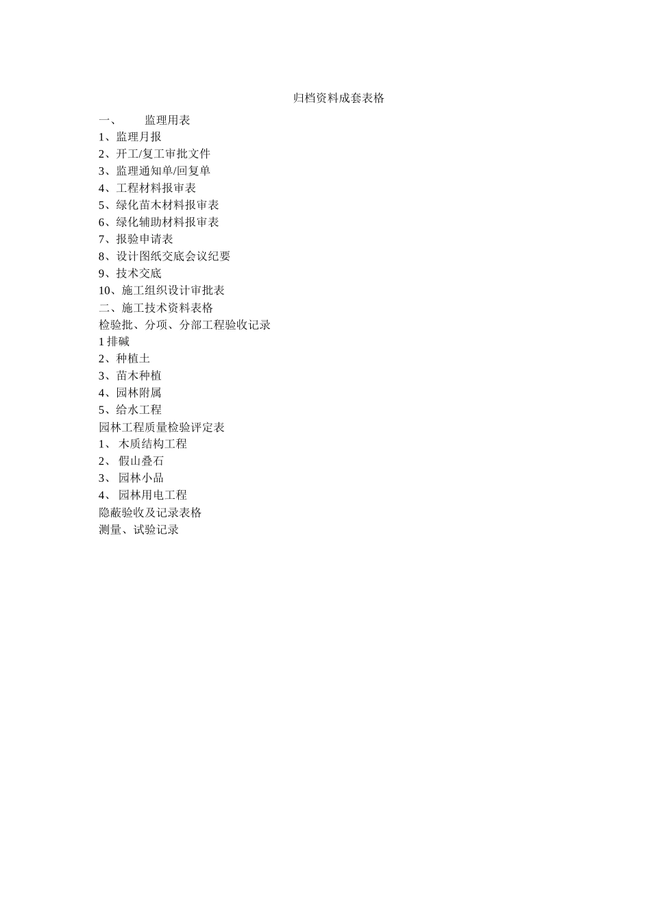 园林质监站园林绿化工程竣工成套资料表格_第1页