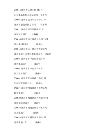 山东服装企业资料