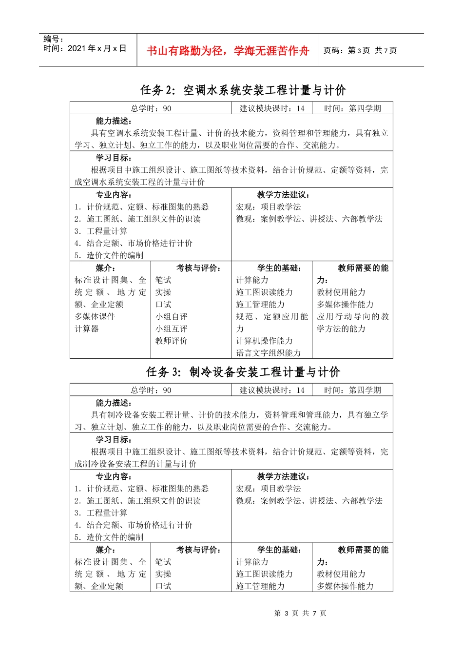 制冷空调工程招投标与合同管理课程标准_第3页