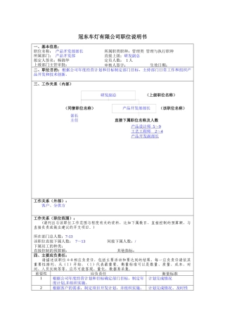 冠东车灯公司产品开发部部长职位说明书