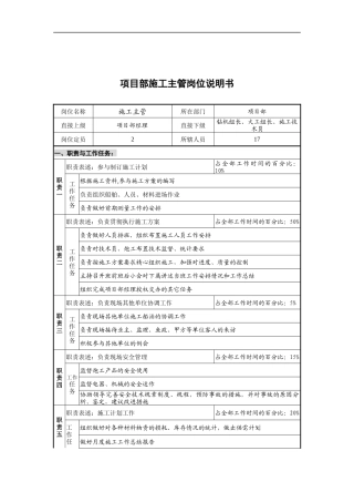 创新港湾工程公司项目部施工主管岗位说明书