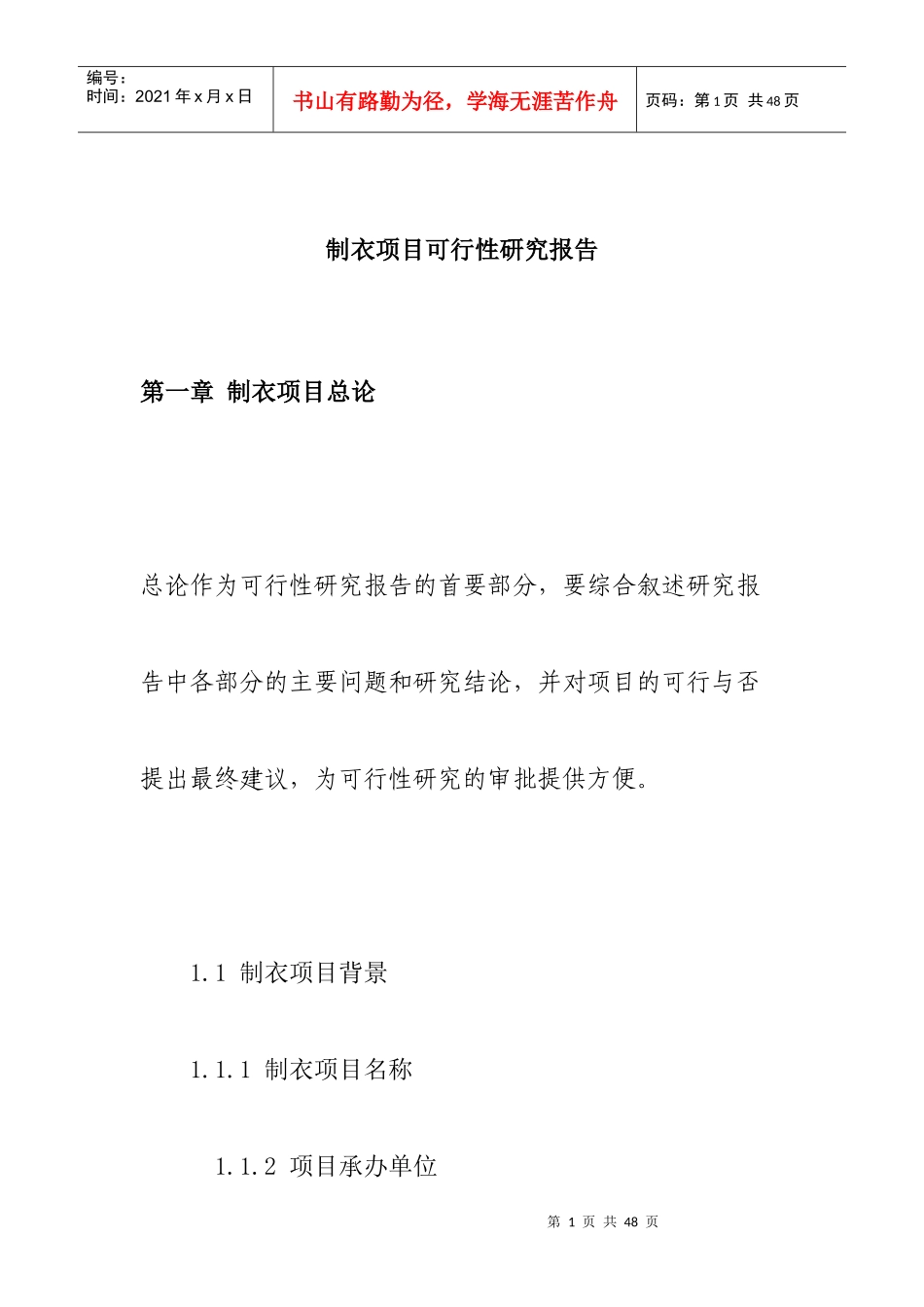 制衣项目可行性研究报告_第1页