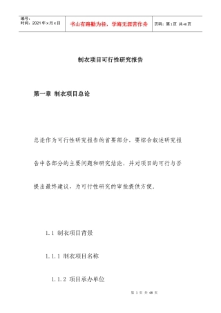 制衣项目可行性研究报告