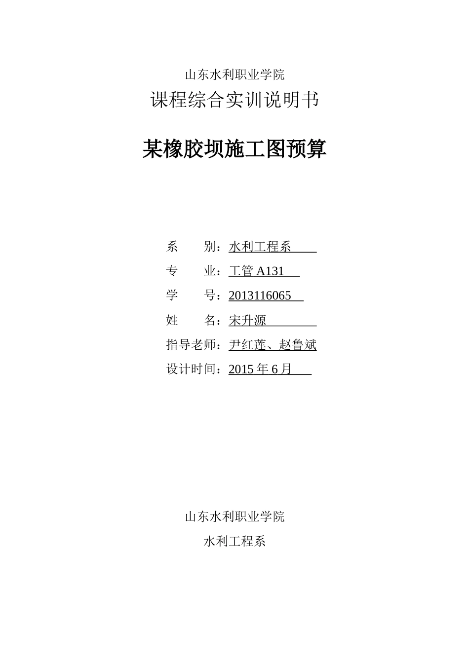 山东水利职业学院水利工程造价实习报告_第1页