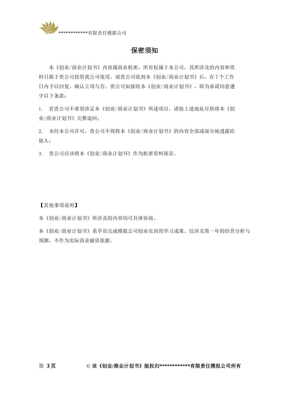 创业商业计划书模板 每组一份_第3页