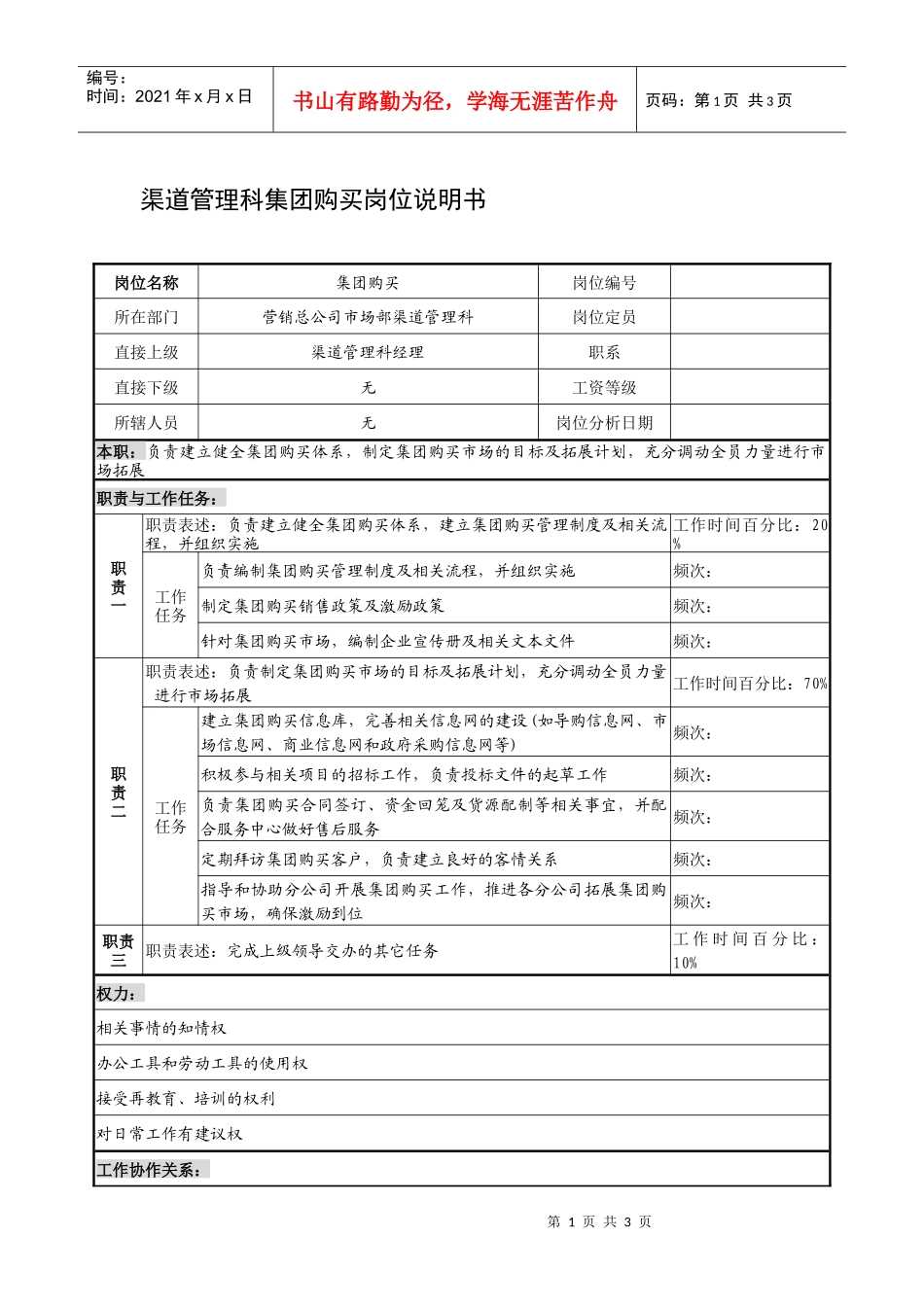 制鞋企业渠道管理科集团购买岗位说明书_第1页