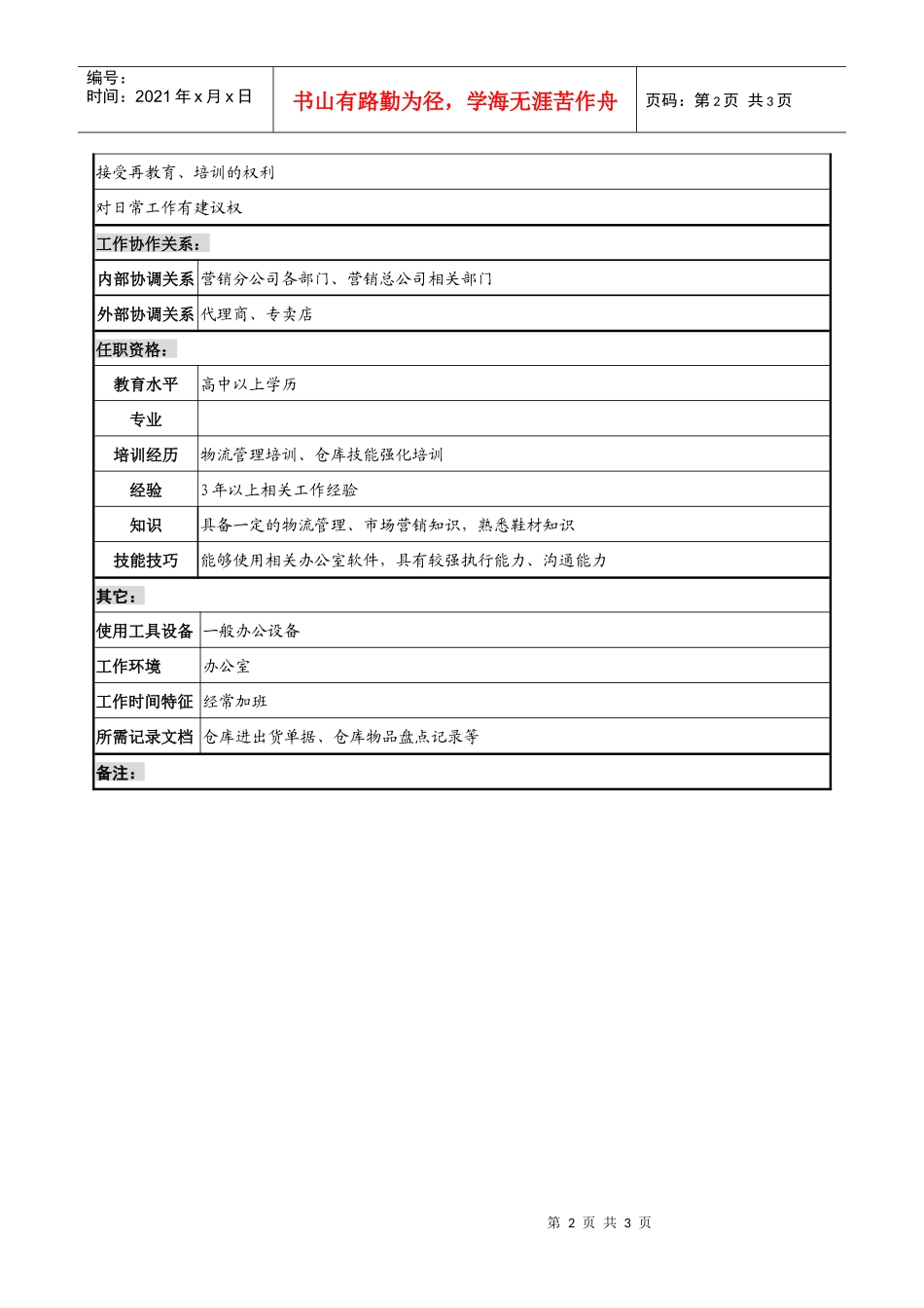 制鞋企业物流部储运岗位说明书_第2页