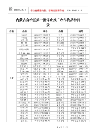 内蒙古自治区第一批停止推广农作物品种目录