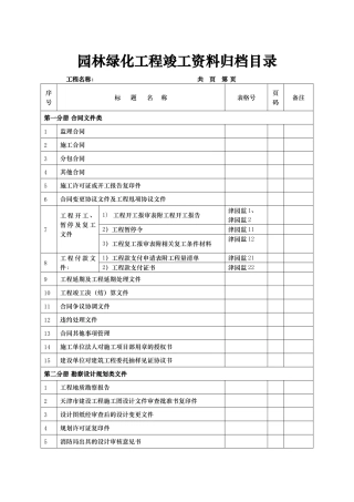 园林绿化工程竣工资料归档目录