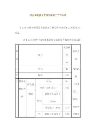室内铸铁排水管道安装施工工艺标准