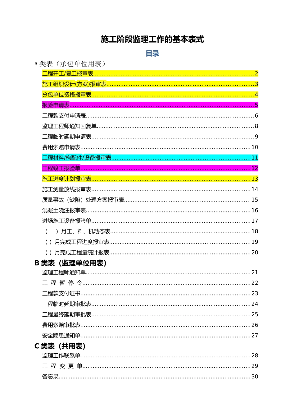 工程报验表格样板(全版)(31页)_第1页