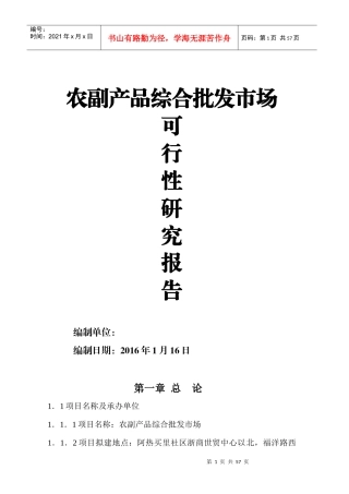 农副产品综合批发市场可研报告
