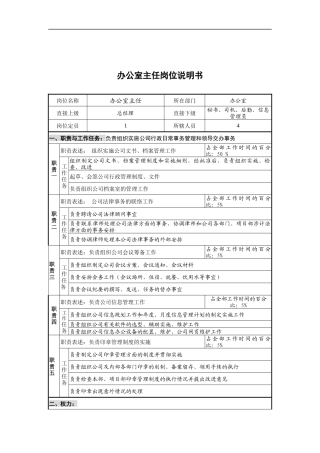创新港湾工程公司办公室主任岗位说明书