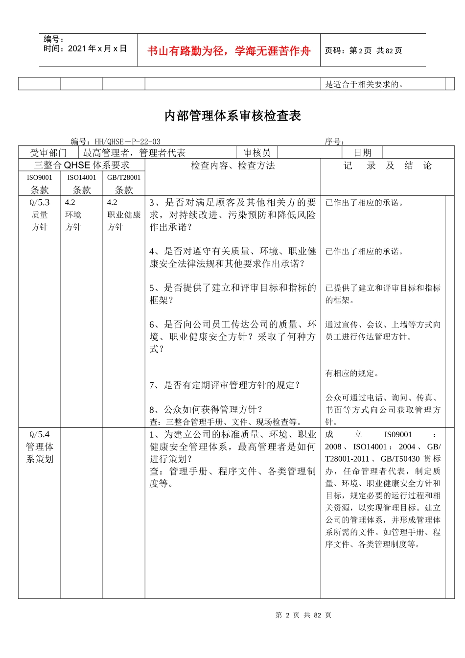 内部管理体系审核检查表_第2页
