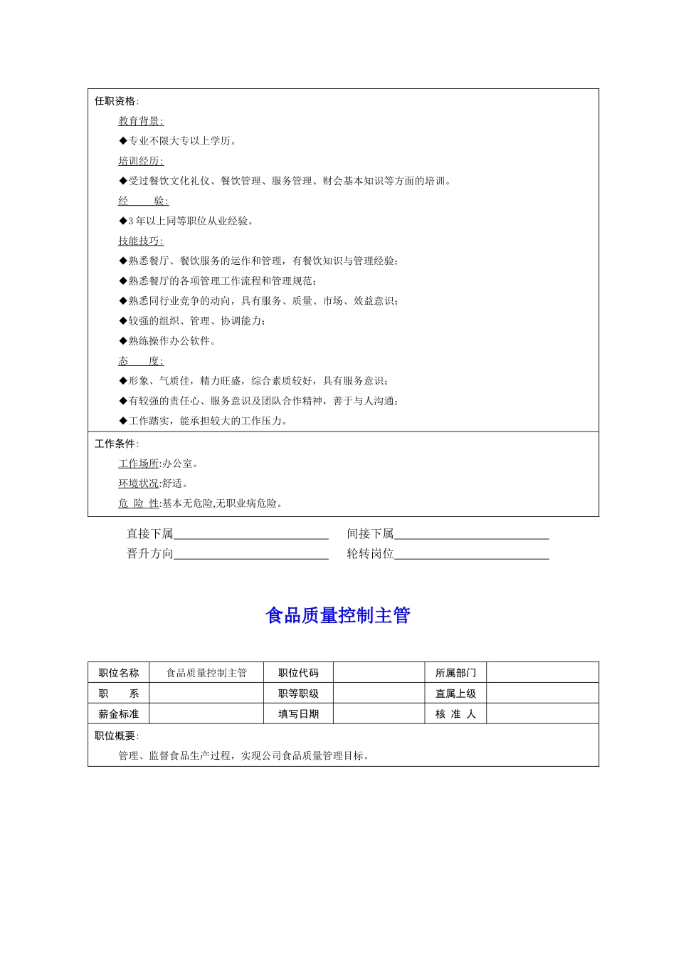 岗位说明书－餐饮业_第3页
