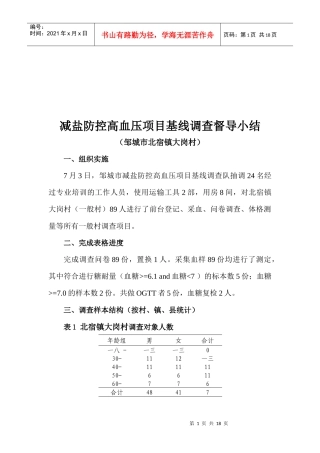 减盐防控高血压项目基线调查小结