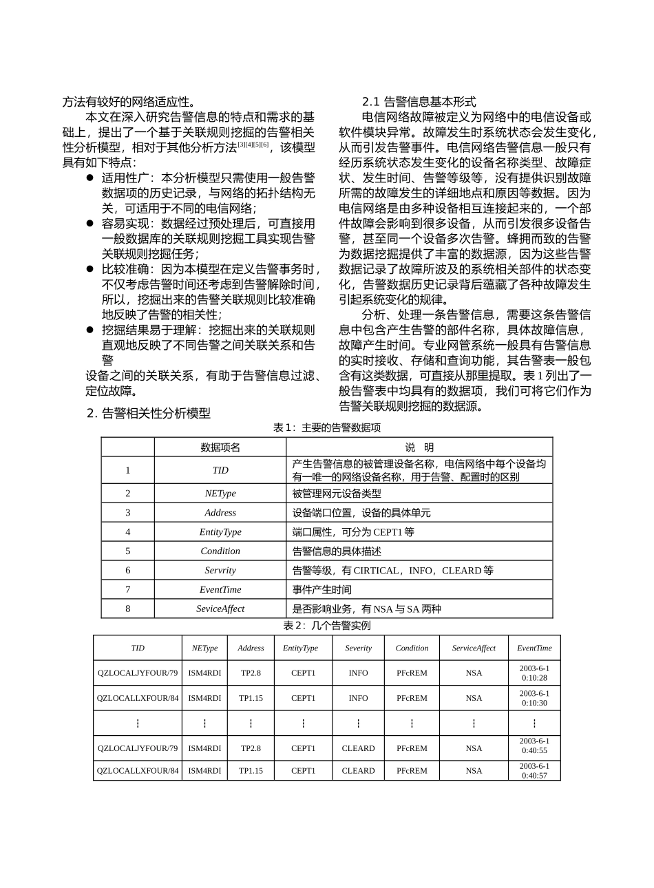 基于关联规则的通信网络告警相关性分析模型_第2页