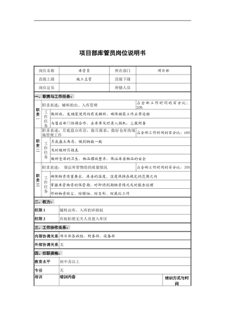 创新港湾工程公司项目部库管员岗位说明书