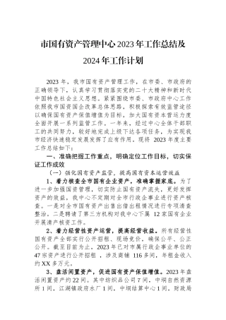 市国有资产管理中心2023年工作总结及2024年工作计划（20240117）