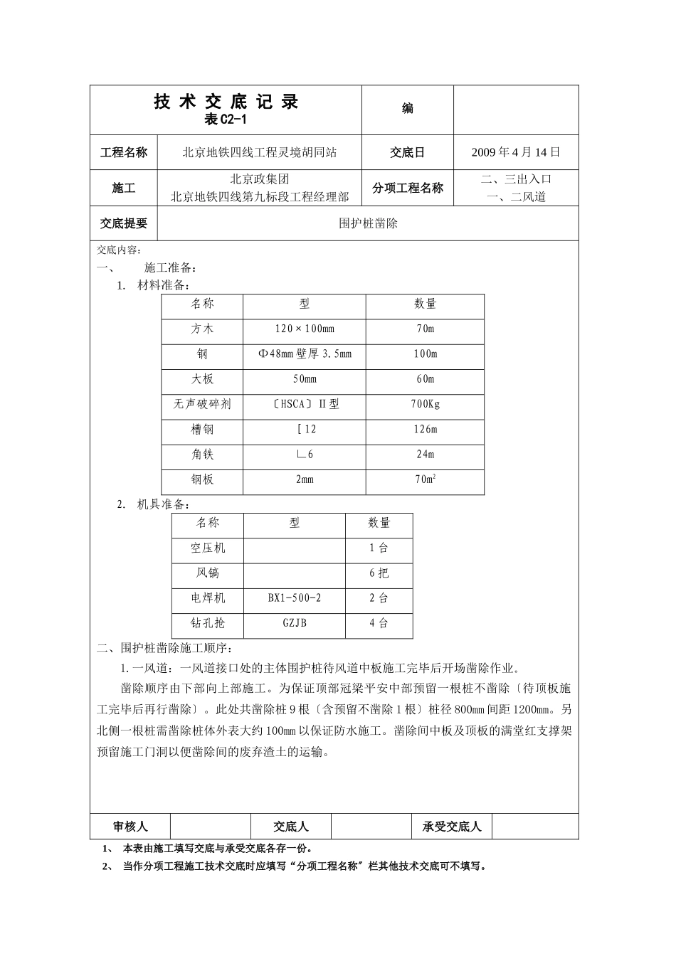 围护桩凿除工程技术交底_第1页