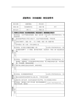 创新港湾工程公司泥驳驾长(非自航船)岗位说明书