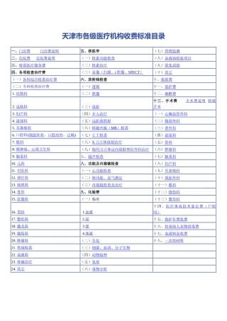 天津市各级医疗机构收费标准目录-天津市各级医疗机构