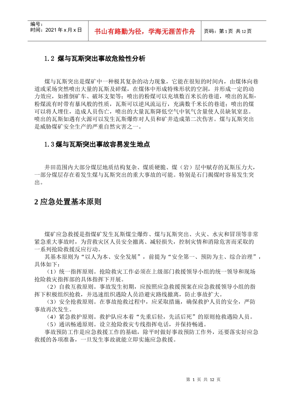 分子公司防治煤与瓦斯突出专项应急预案_第2页