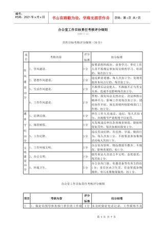 办公室工作目标责任考核评分细则