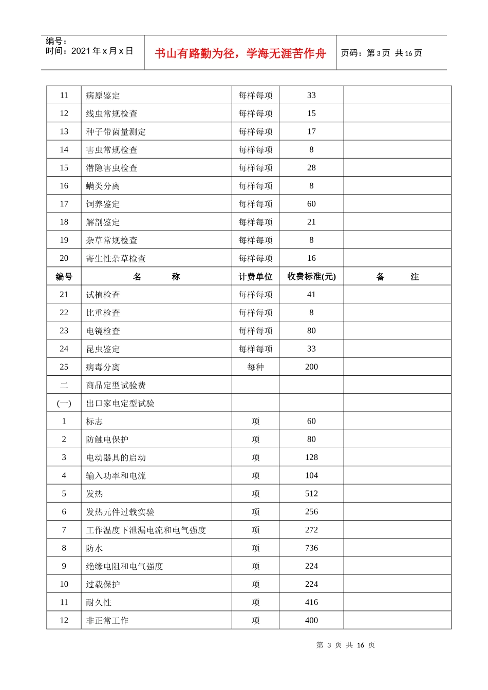 出入境检验检疫有关实验室检测验项目、鉴定项目收费标准_第3页