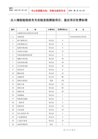 出入境检验检疫有关实验室检测验项目、鉴定项目收费标准