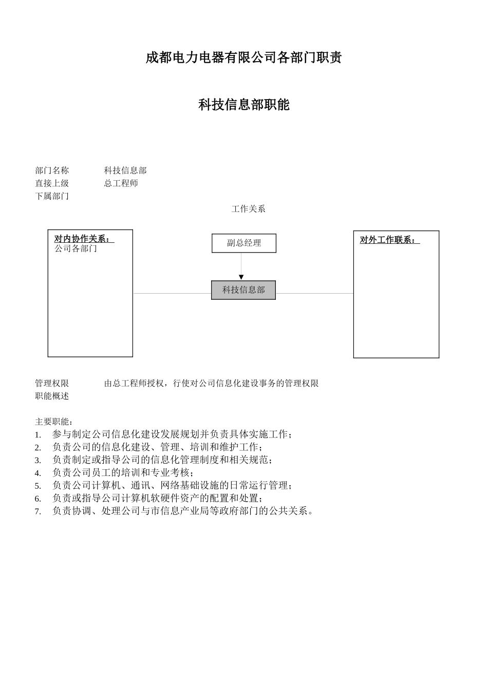 成都某电力电器公司各部门岗位职责_第1页